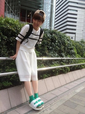 「サンダルに靴下」｜くろゆんさん（レディース・163cm）の春コーディネート