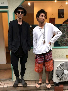 「DEVOA（デヴォア）のアイテム（パンツ）」を使った、KENJIさん（メンズ・186cm）の夏コーディネート