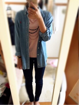 「デニムシャツのアイテム」を使った、mnさん（レディース・163cm）の秋コーディネート