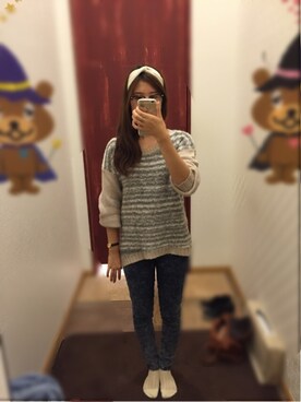 「RETRO GIRL（レトロガール）のアイテム（その他パンツ、ブルー系）」を使った、mnさん（レディース・163cm）の秋コーディネート