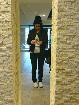 「JEANS MATE（ジーンズメイト）のアイテム（ニットキャップ/ビーニー）」を使った、keetanさん（レディース・158cm）の春コーディネート