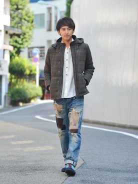 「glamb（グラム）のアイテム（ダウンジャケット/コート）」を使った、YUKOさん（メンズ・178cm）の秋コーディネート