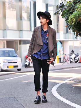 「glamb（グラム）のアイテム（帽子）」を使った、YUKOさん（メンズ・178cm）の秋コーディネート