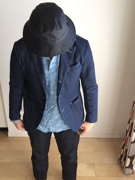 「EVISU（エヴィス）のアイテム（デニムジャケット、ブルー系）」を使った、Kazmaさん（メンズ・169cm）の秋コーディネート
