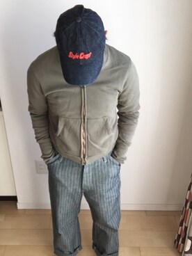 「EVISU（エヴィス）のアイテム（カーディガン/ボレロ、グリーン系）」を使った、Kazmaさん（メンズ・169cm）の冬コーディネート