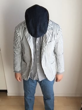 「ブリーチデニム」｜「アイテム（ハンチング/ベレー帽）」を使った、Kazmaさん（メンズ・169cm）の冬コーディネート