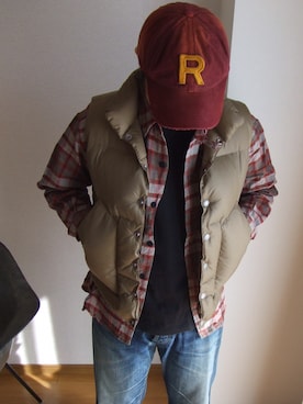 「EVISU（エヴィス）のアイテム（シャツ/ブラウス、ブラウン系）」を使った、Kazmaさん（メンズ・169cm）の冬コーディネート