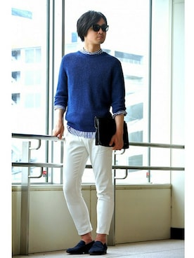 「ブルー x ホワイト」｜EDIFICE仙台店スタッフさん（メンズ・173cm）の夏コーディネート