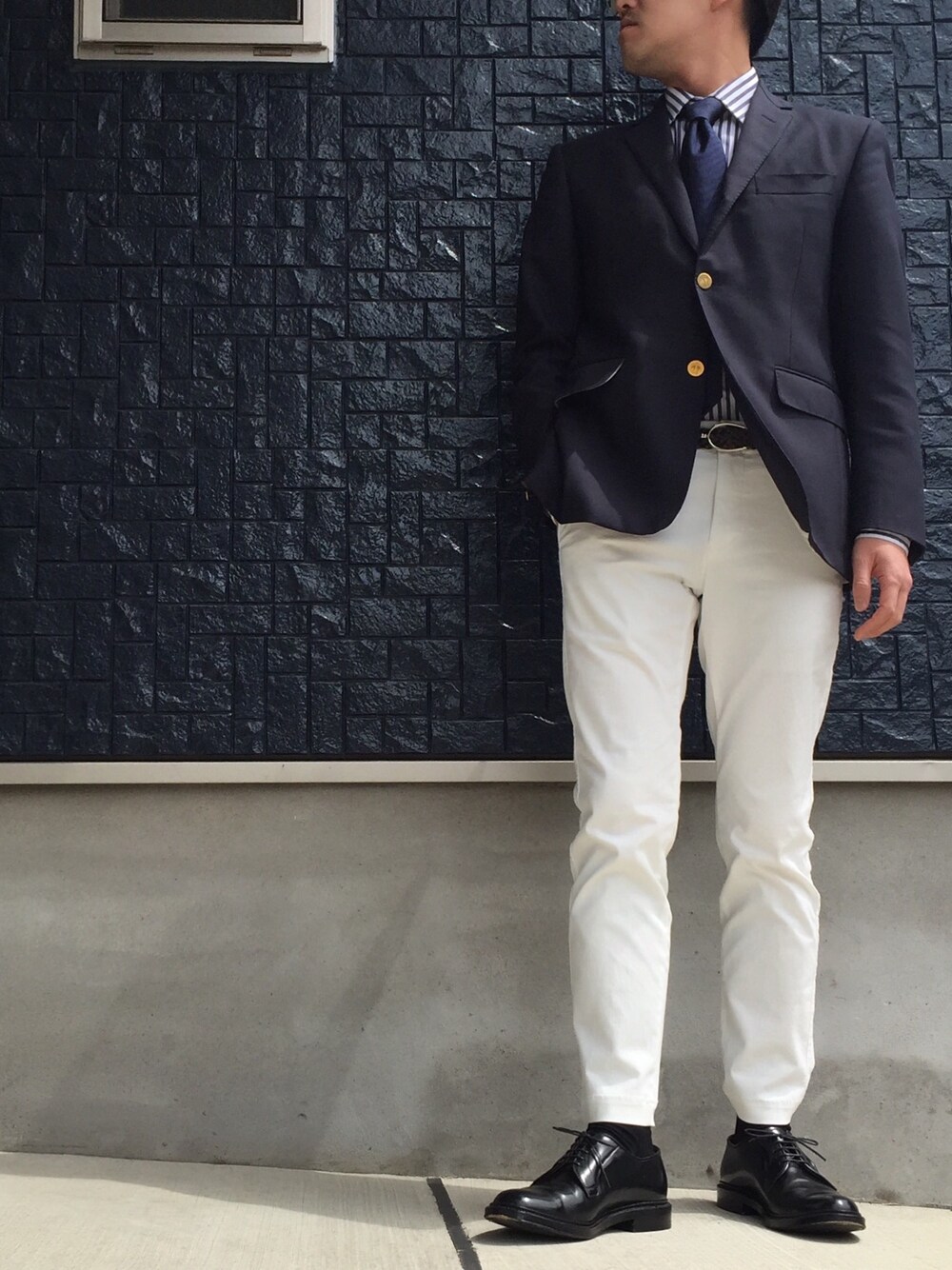 「きれいめカジュアル、ユニクロ、シンプル」｜「BLACK FLEECE by Brooks Brothersのアイテム（テーラードジャケット、ブルー系）」を使った、octalismさん（メンズ・173cm）の春コーディネートの1枚目の写真