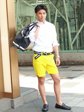 「TOMMY HILFIGER（トミーヒルフィガー）のアイテム（モカシン/デッキシューズ）」を使った、RYUさん（メンズ・173cm）の夏コーディネート