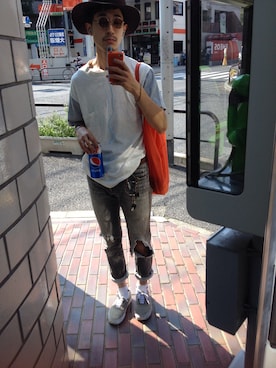 「アイテム（エコバッグ/サブバッグ）」を使った、スズキタケユキさん（メンズ・169cm）の夏コーディネート