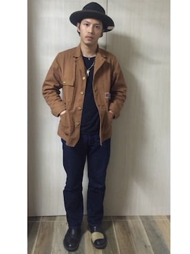 「アイテム（ミリタリージャケット、ブラウン系）」を使った、himmmさん（メンズ・168cm）の秋コーディネート