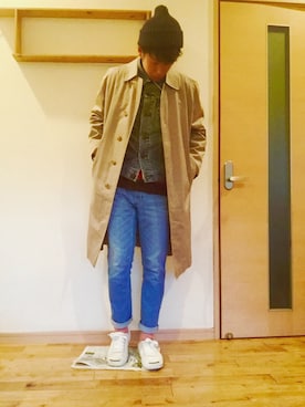 「アイテム（ステンカラーコート）」を使った、Kippei さん（メンズ・173cm・10代）の春コーディネート