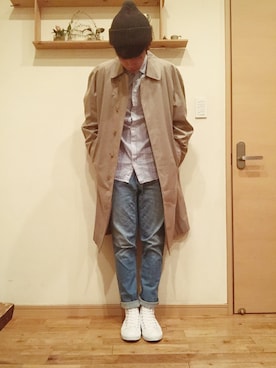 「アイテム（ステンカラーコート）」を使った、Kippei さん（メンズ・173cm・10代）の春コーディネート