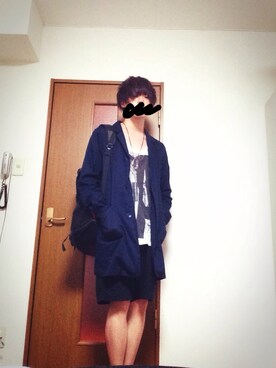 「膝上ショーツ」｜「アイテム（ステンカラーコート）」を使った、junpeiさん（メンズ・179cm）の夏コーディネート