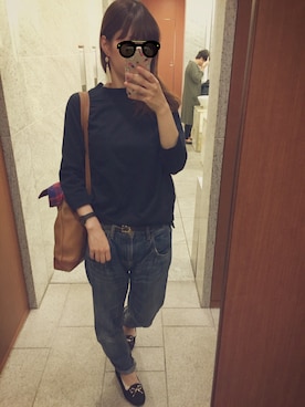 「Kastane（カスタネ）のアイテム（Tシャツ/カットソー、ブルー系）」を使った、めろ*さん（レディース・160cm）の秋コーディネート