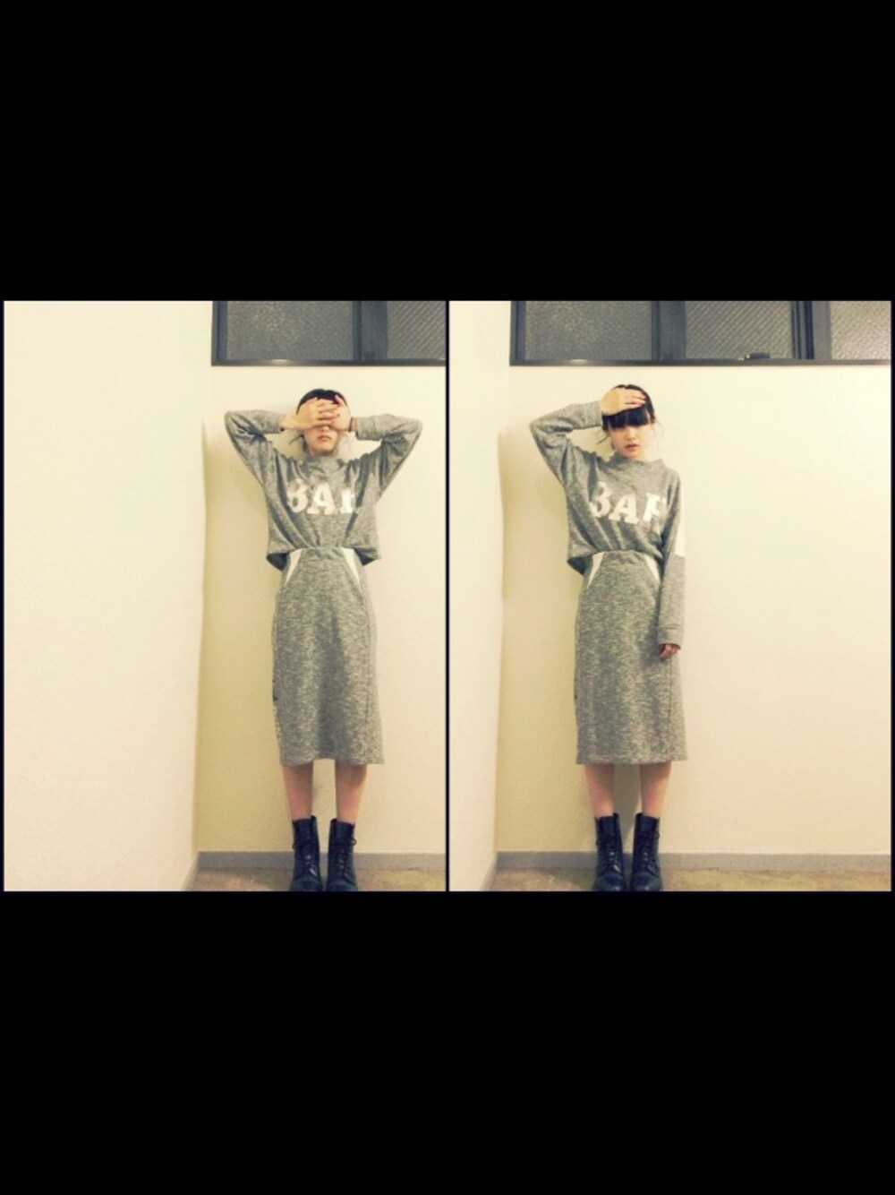 「SETUP、JEANASiS、Dr.Martens、point」｜「JEANASISのウラケロゴSET UPワンピース（ワンピース/ドレス、グレー系）」を使った、高橋愛さん（レディース・154cm）の春コーディネートの1枚目の写真