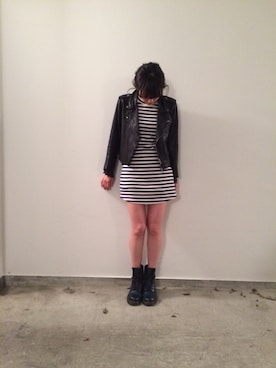 「Lily Brown」｜「アイテム（ライダースジャケット）」を使った、高橋愛さん（レディース・154cm）の春コーディネート