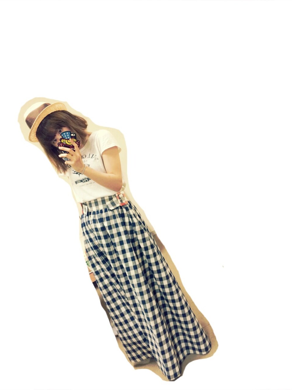 「マキシスカート、hat、PAMEO POSE、厚底サンダル、Cher×CA4LA」｜「PAMEO POSEのPAMEO POSEのロングスカートはSALeでゲットしました♡（スカート、ブルー系）」を使った、高橋愛さん（レディース・154cm）の夏コーディネートの1枚目の写真