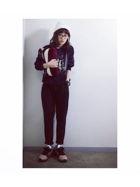 「Onitsuka Tiger × ANDREA POMPILIO（オニツカタイガーアンドレアポンピリオ）のアイテム（シューズ）」を使った、高橋愛さん（レディース・154cm）の秋コーディネート