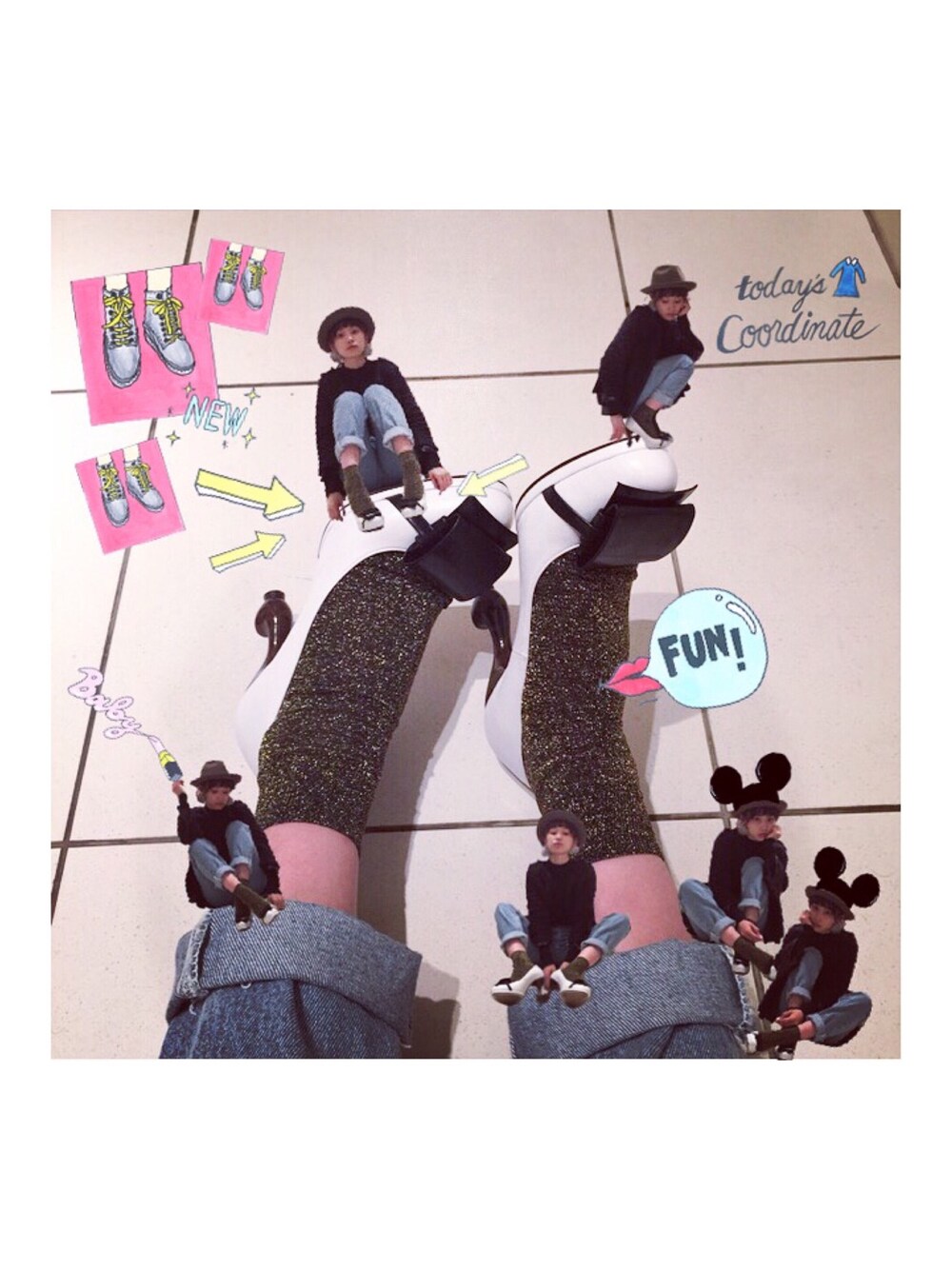 「ちゃけちょけ、パンプス、白のパンプス、American Apparel、デニム、靴下 パンプス、CHERIE」｜「ちゃけちょけのアイテム（パンプス、ホワイト系）」を使った、高橋愛さん（レディース・154cm）の秋コーディネートの1枚目の写真