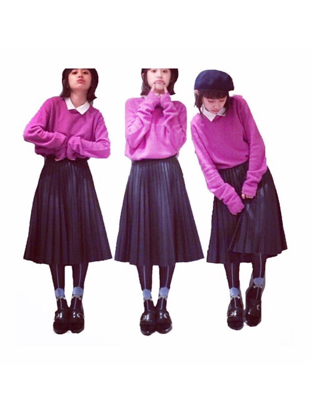 「おめかしコーデ、PAMEO POSE、タイツ、TOGA、ジンジャーエール、プリーツスカート、TOPSHOP、ベレー帽、SLY、EMODA」｜「GINGER ALEのアイテム（ニット/セーター、パープル系）」を使った、高橋愛さん（レディース・154cm）の冬コーディネートの1枚目の写真