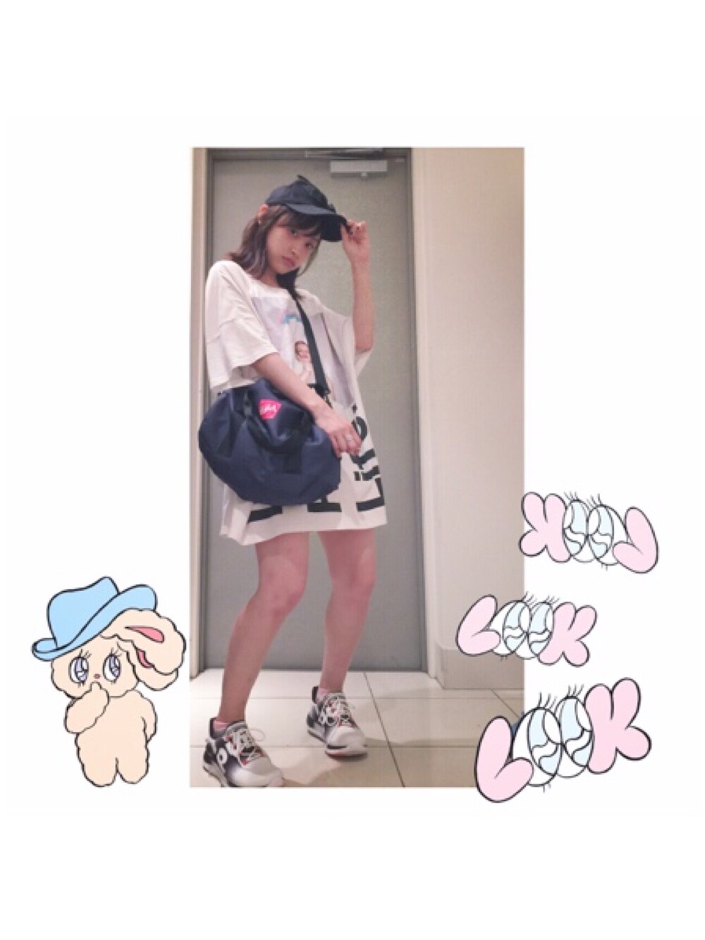 「x-girl、付録、使いやすい、reebok」｜「X-girlのアイテム（ドラムバッグ、ブルー系）」を使った、高橋愛さん（レディース・154cm）の夏コーディネートの1枚目の写真