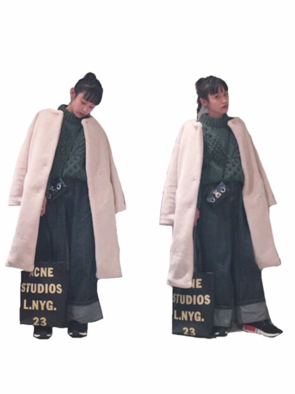 「MILKFED.、CATCOPY、denim、adidas、ACNE、LOWRYS FARM、モコモコアウター」｜「LOWRYS FARMのボアノーカラーコート　569087（その他アウター、ホワイト系）」を使った、高橋愛さん（レディース・154cm）の冬コーディネートの1枚目の写真
