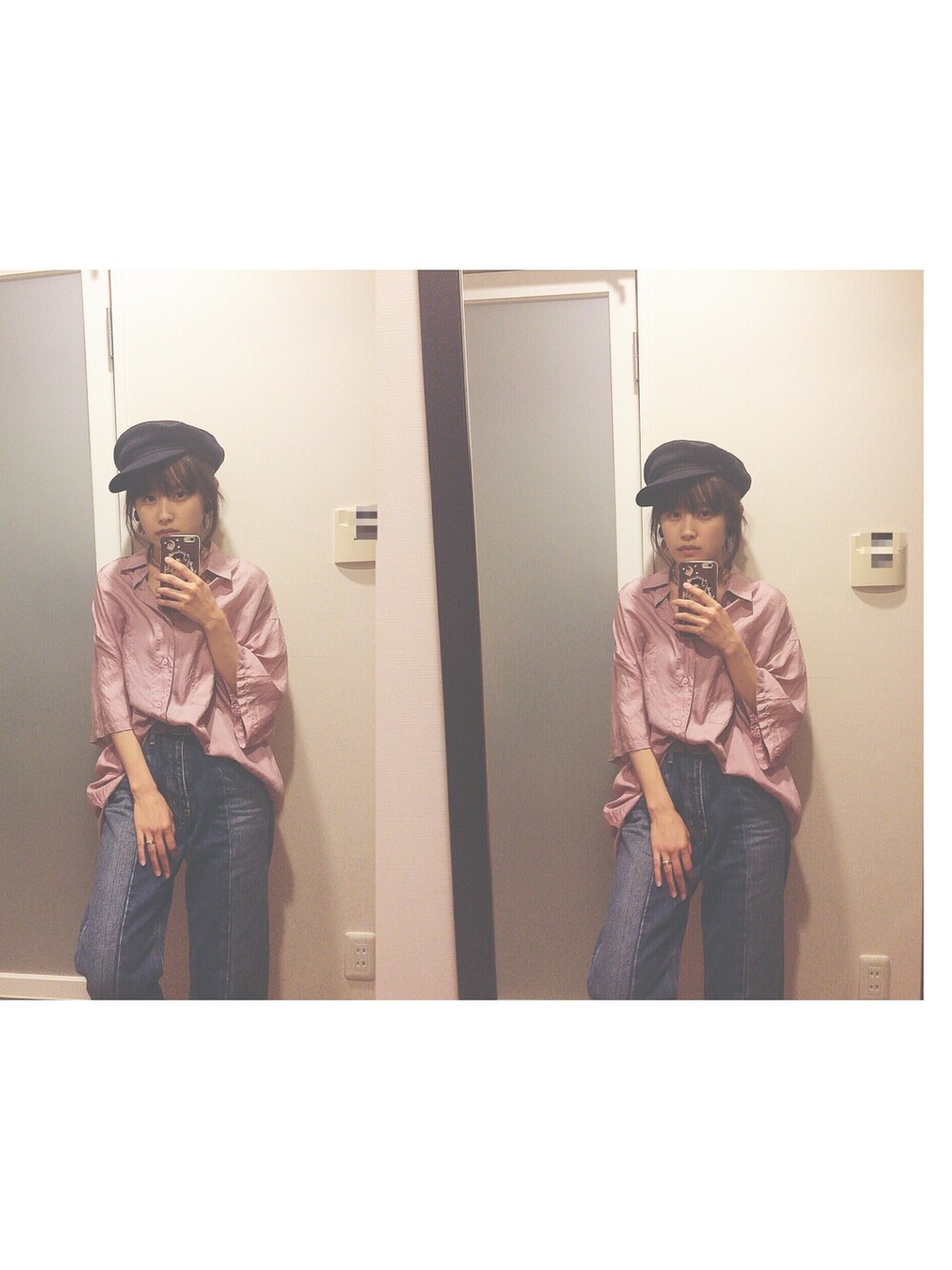 「秋のコーデ、オトナカジュアル、ootd、パンツスタイル、カジュアルコーデ、casual、denim、デニム、moussy、TOGA XTC」｜「TOGA xtcのアイテム（シャツ/ブラウス、パープル系）」を使った、高橋愛さん（レディース・154cm）の秋コーディネートの1枚目の写真