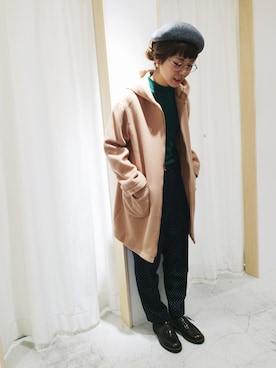 「ベージュコート」｜「アイテム（ハンチング/ベレー帽）」を使った、nabemiさん（レディース・158cm）の秋コーディネート