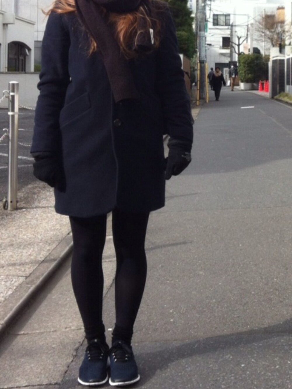 「A.P.C.」｜「A.P.C.のMANTEAU CHESTERFIELD 14A（その他アウター、ブルー系）」を使った、sachanさん（レディース・159cm）の冬コーディネートの1枚目の写真