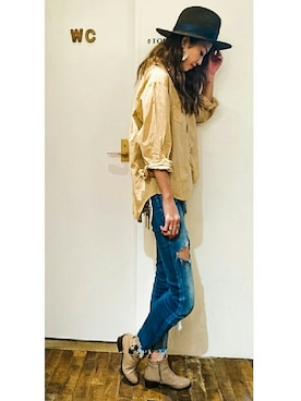 「アイテム（レインシューズ、ベージュ系）」を使った、Misato Shintamiさん（レディース・166cm）の夏コーディネート