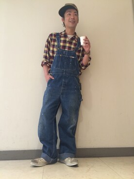 「アイテム（オールインワン・サロペット）」を使った、イシハザ  ハザマ陽平さん（メンズ・173cm）の春コーディネート