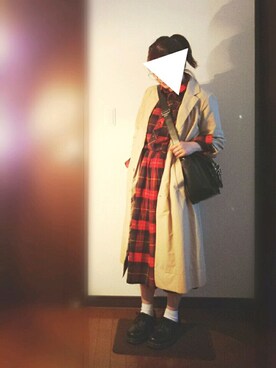 「赤チェック」｜「アイテム（その他シューズ）」を使った、moezouさん（レディース・159cm）の秋コーディネート