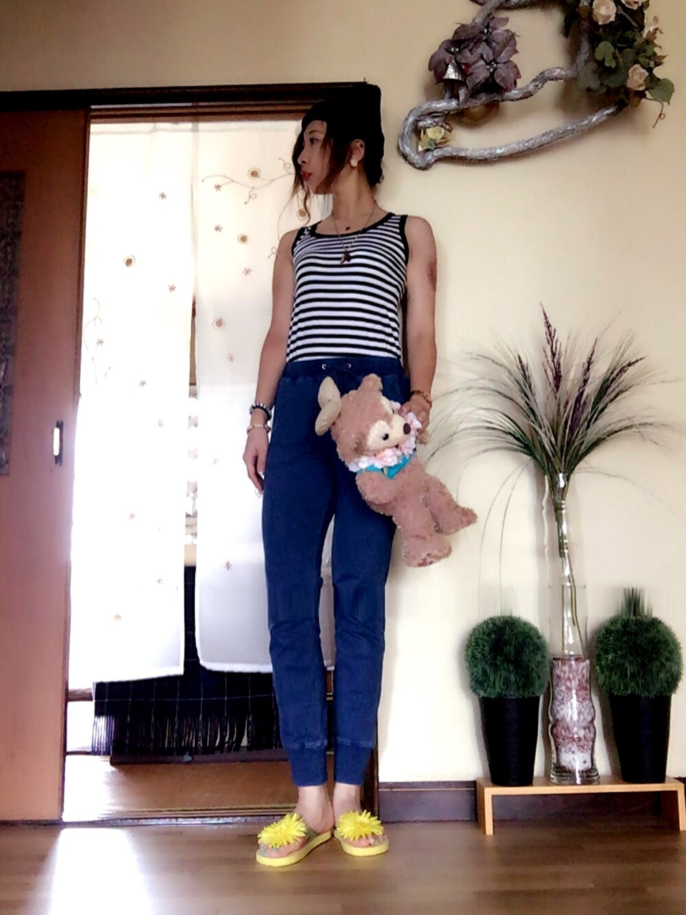 「ラクチンコーデ、スエットデニム」｜「FOREVER 21のアイテム（タンクトップ、ブルー系）」を使った、Sako   7♡darlinさん（レディース・169cm）の夏コーディネートの1枚目の写真