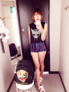 「Ed Hardy（エドハーディー）のアイテム（バッグ）」を使った、gigiさん（レディース・165cm）の夏コーディネート