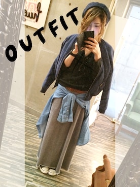 「マキシ丈スカート」｜「アイテム（ブルゾン）」を使った、Aさん（レディース・165cm）の秋コーディネート