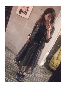 「ソックス」｜「アイテム（ライダースジャケット）」を使った、Aさん（レディース・165cm）の秋コーディネート