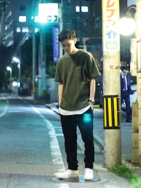 「アイテム（その他、グリーン系）」を使った、yanagiyaさん（メンズ・173cm）の春コーディネート