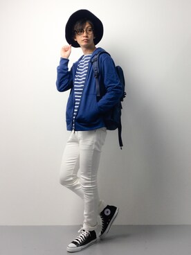 「HVC（エイチブイシー）のアイテム（パーカー）」を使った、RENさん（メンズ・176cm）の春コーディネート