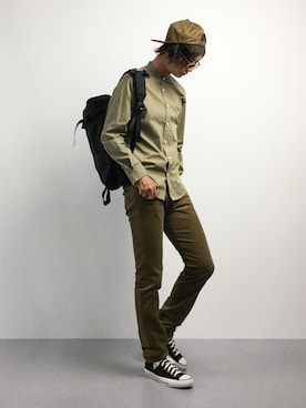 「hALON（アーロン）のアイテム（帽子）」を使った、RENさん（メンズ・176cm）の秋コーディネート
