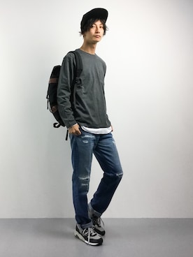 「NAUGHTIAM（ノーティアム）のアイテム（帽子）」を使った、RENさん（メンズ・176cm）の秋コーディネート