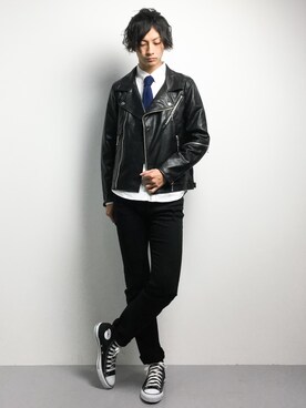 「L.H.P（エルエイチピー）のアイテム（ライダースジャケット）」を使った、RENさん（メンズ・176cm）の秋コーディネート