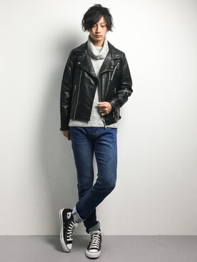 「L.H.P（エルエイチピー）のアイテム（ライダースジャケット）」を使った、RENさん（メンズ・176cm）の秋コーディネート