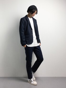 「LOUNGE LIZARD（ラウンジリザード）のアイテム（ハンチング/ベレー帽）」を使った、RENさん（メンズ・176cm）の秋コーディネート