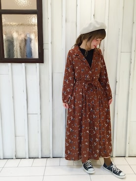「ヴィンテージワンピース」｜「アイテム（帽子）」を使った、erina 🌿さん（レディース・153cm）の秋コーディネート