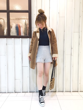 「Crisp（クリスプ）のアイテム（ムートンコート）」を使った、erina 🌿さん（レディース・153cm）の秋コーディネート