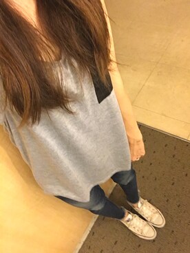 「Ungrid（アングリッド）のインディゴフレイドヘムストスリ（デニムパンツ）」を使った、Y U Iさん（レディース・151cm）の夏コーディネート