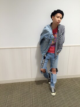「WEGO（ウィゴー）のアイテム（ハンチング/ベレー帽）」を使った、POP☺︎さん（メンズ・168cm）の秋コーディネート