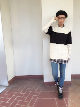 「WEGO（ウィゴー）のアイテム（ハンチング/ベレー帽）」を使った、POP☺︎さん（メンズ・168cm）の秋コーディネート